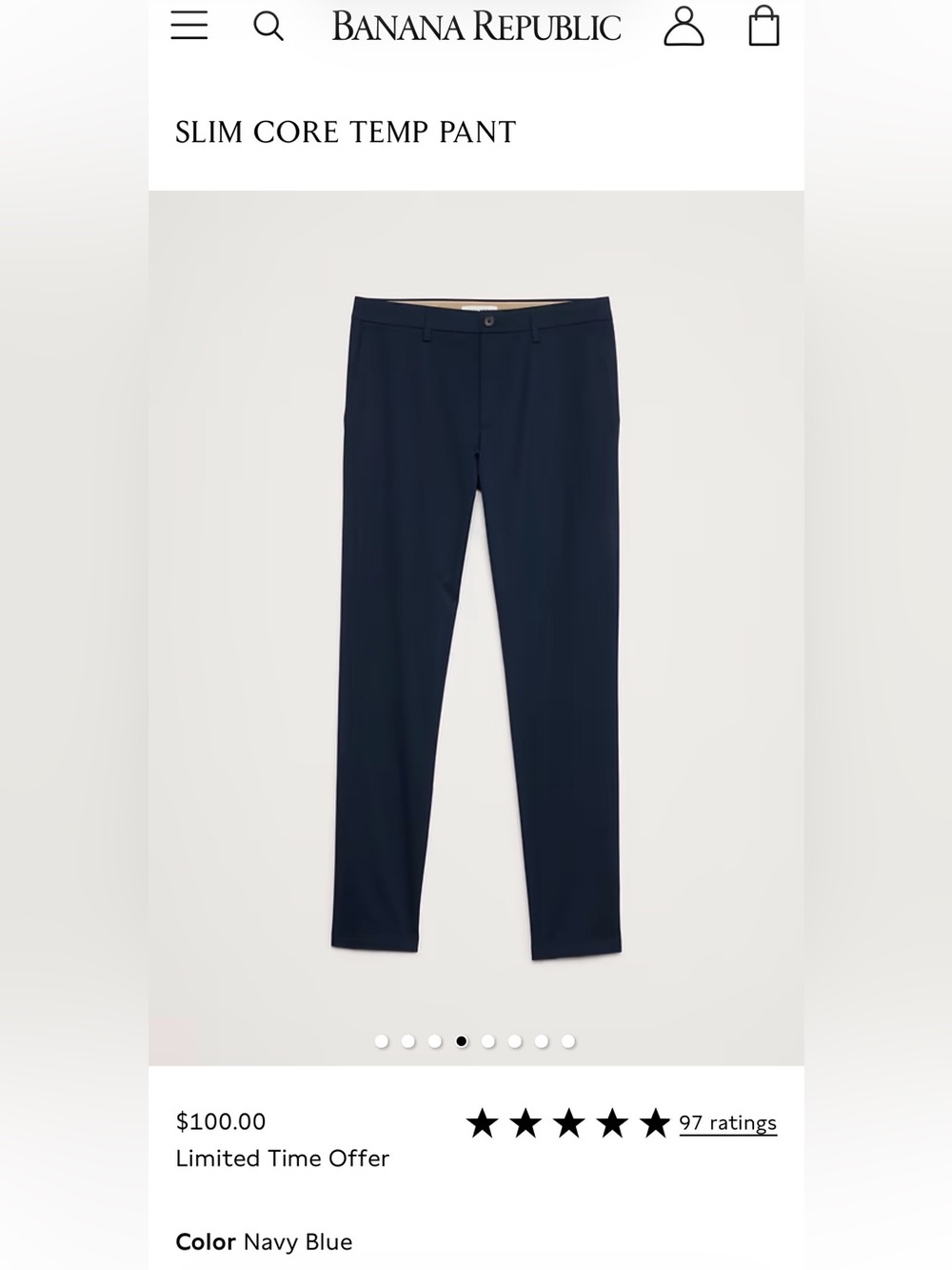 Banana Republic Slim Core Temp Pant Navy Blue 35x32